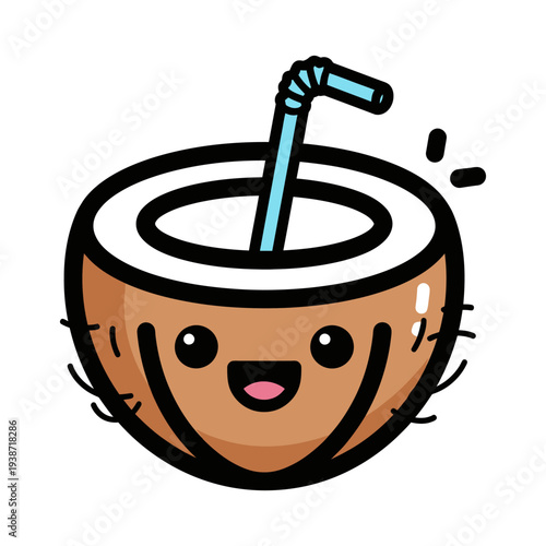 Coconut icon, tropical food and organic cosmetic ingredient vector.