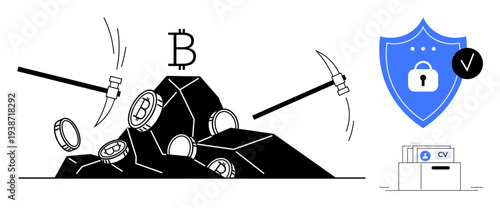 Cryptocurrency mining. Digital tools generate cryptocurrency with blockchain concepts. Cryptocurrency s financial security, digital authentication, and technological advancements. For fintech