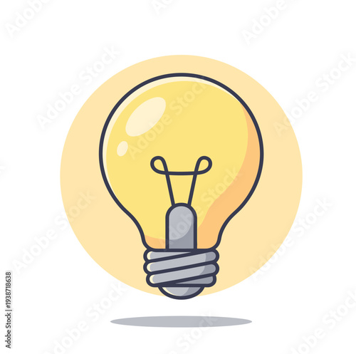 Illuminated electric light bulb icon is glowing brightly against a soft yellow circular background.