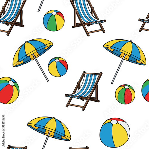 Seamless Beach Pattern with Umbrellas and Loungers