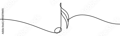 Continuous line vector illustration of music notes isolated on transparent background. Minimalist one line drawing concept of music, sound, melody and creative design