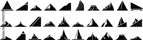 Natural mountain peak silhouettes collection for outdoor landscape and design elements