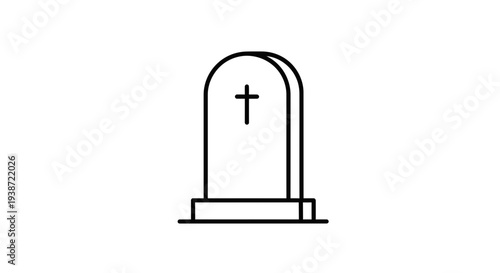 Tombstone Icon with Cross, Gravestone Symbol, Cemetery Memorial, Death Concept