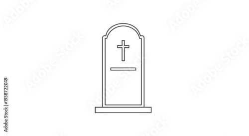 Tombstone with Cross Icon, Gravestone Outline, Cemetery Symbol, Death and Mourning Concept