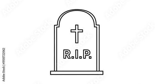 Tombstone with RIP inscription and cross, simple outline drawing, funeral, memorial, cemetery symbol