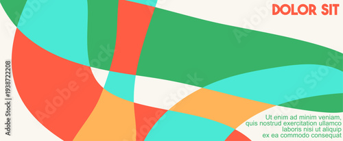 Minimalist Horizontal Banner Design with Vibrant Multi-Color Curved Mosaic Shapes Featuring Teal Orange and Red Tones for Creative Web Layouts Professional Branding and Modern Digital Graphics