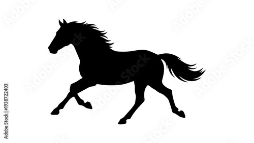 Silhouette of a Majestic Galloping Horse: A striking silhouette of a powerful horse in full gallop, its flowing mane and tail conveying a sense of speed, freedom, and grace.