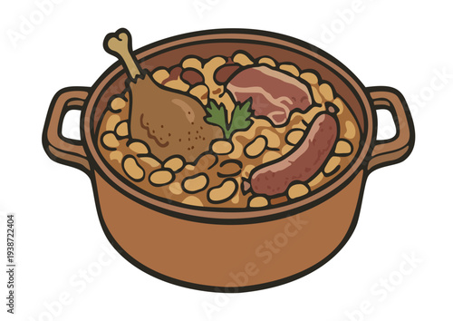 Cassoulet. Traditional French cuisine. Vector isolated illustration