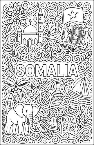 Somalia hand drawn vector illustration doodle art line art coloring page for kids