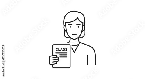 Teacher holding a class list or schedule, education concept, line art illustration