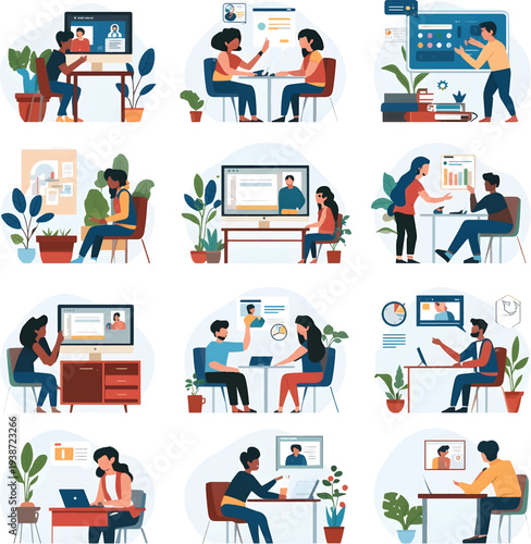 Online Learning Flat Illustration Pack – 12 Education Scenes
