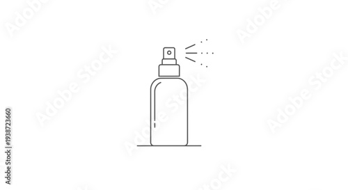 Spray bottle icon, minimalist line art, representing hygiene, cleaning, and beauty products.