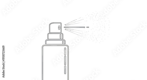 Spray bottle spraying fine mist, isolated on white background, outline drawing