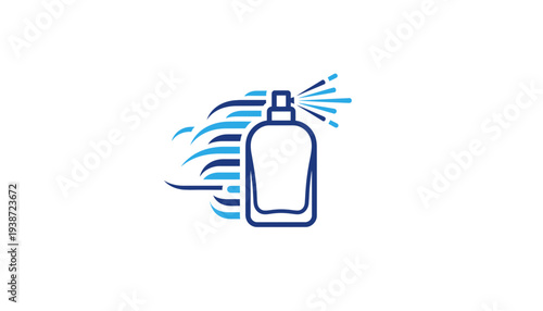 Spray bottle spraying liquid with blue abstract waves, clean and fresh concept