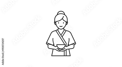 Spa Therapist Holding Bowl with Herbs, Wellness and Beauty Treatment Icon