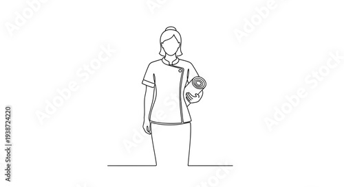 Spa Therapist Holding Rolled Towel, Minimalist Line Art
