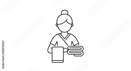 Spa Therapist Holding Towels, Wellness and Beauty Icon