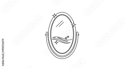 Sparkling Oval Vanity Mirror with Waves and Stars Icon