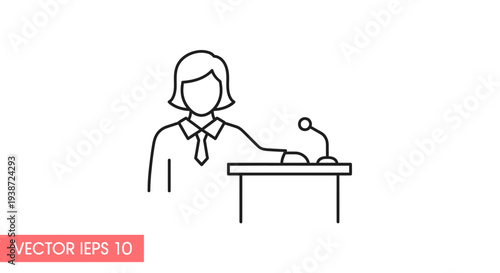 Speaker at Podium with Microphone Icon - Business Presentation or Speech Line Art