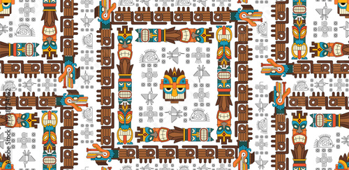 Ancient Mayan Civilization Pattern. Old school pattern design. Tribal motif pattern