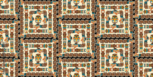 Ancient Mayan Civilization Pattern. Old school pattern design. Tribal motif pattern