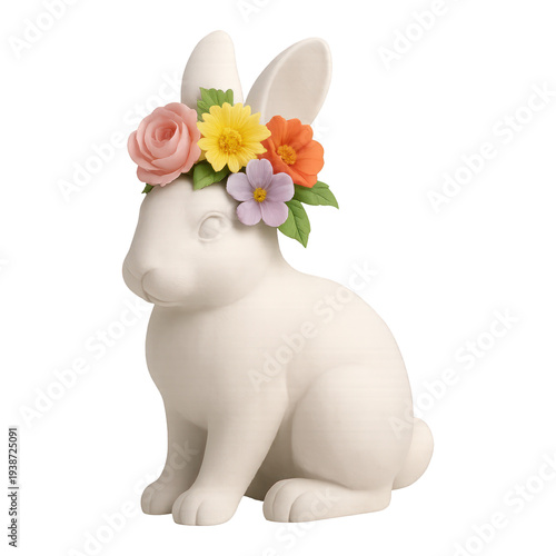 PNG Whimsical rabbit with floral crown.