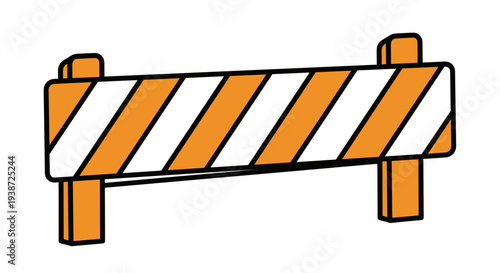 A vibrant orange and white striped roadblock icon on a clean white background