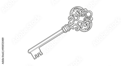 A decorative vintage key icon in a minimalist line art style