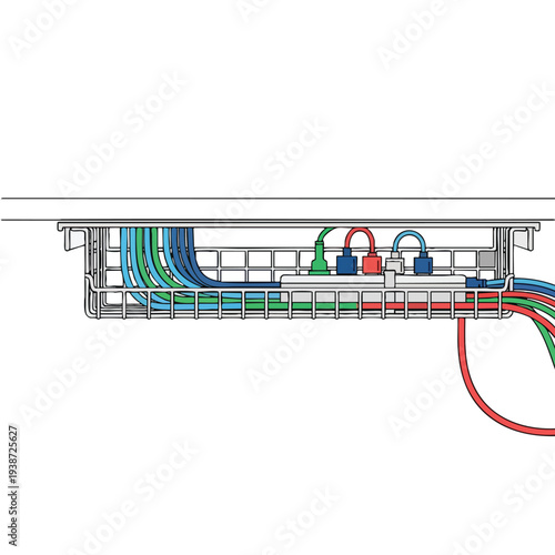 Modern Electrical Wiring System Installation with Multiple Color Coded Cables and Connectors