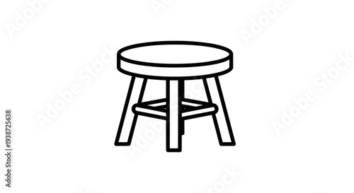 Simple Wooden Stool Icon, Minimalist Line Art Furniture Design