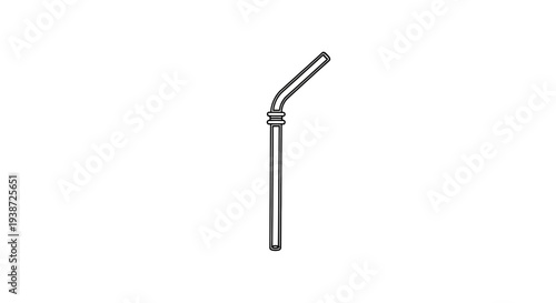 Single bent drinking straw illustration, isolated on white background, line art