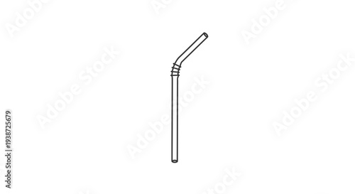 Single Drinking Straw, Bendable, Isolated on White Background, Line Art