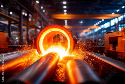 Colossal Steel Factory Furnace Chamber with Peak Heat and Sparks in Industrial Setting