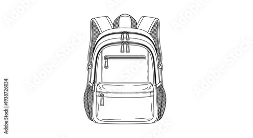 A minimalist line art illustration of a backpack in a simple and clean design style