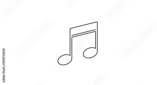 Simple Music Note Icon, Musical Symbol, Eighth Note, Isolated on White Background, Line Art