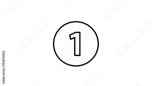 Simple Number One Icon in Circle, Minimalist Design, Graphic Element