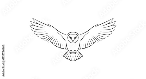 A minimalist vector illustration of an owl in flight with outstretched wings on a transparent background