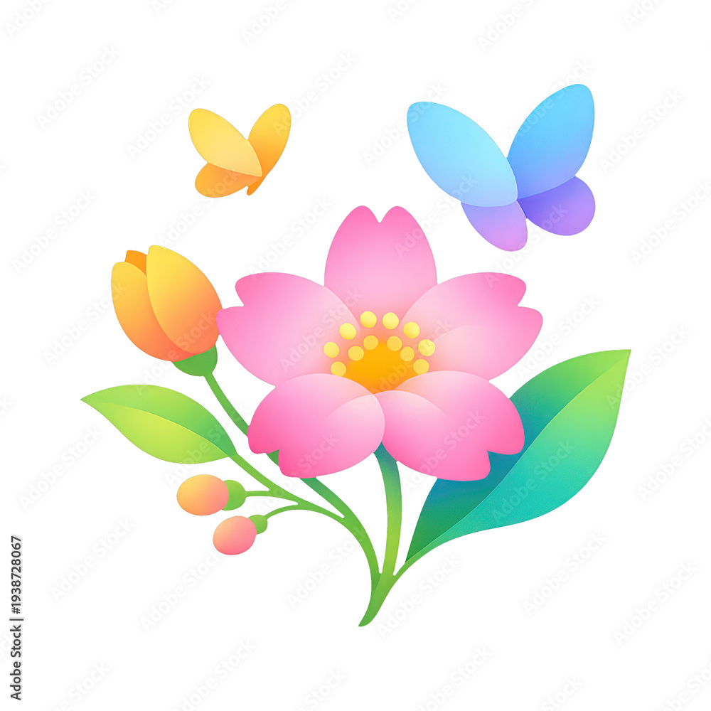 Obraz premium PNG Colorful floral illustration with butterflies.
