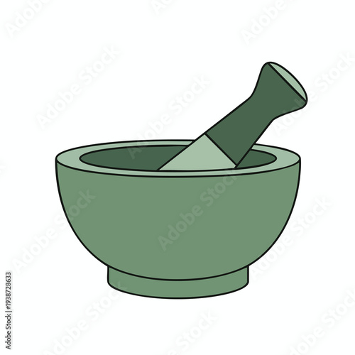 Traditional Green Mortar and Pestle for Culinary and Herbal Preparations