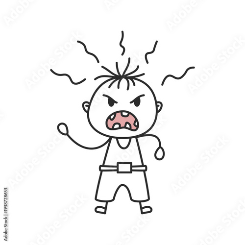 Angry Stick Figure Boy Emotion Hand Drawn Doodle Vector Illustration