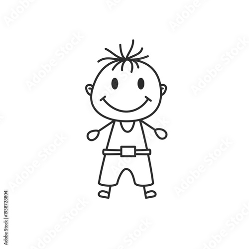 Simple Smiling Stick Figure Boy Standing Hand Drawn Doodle Vector