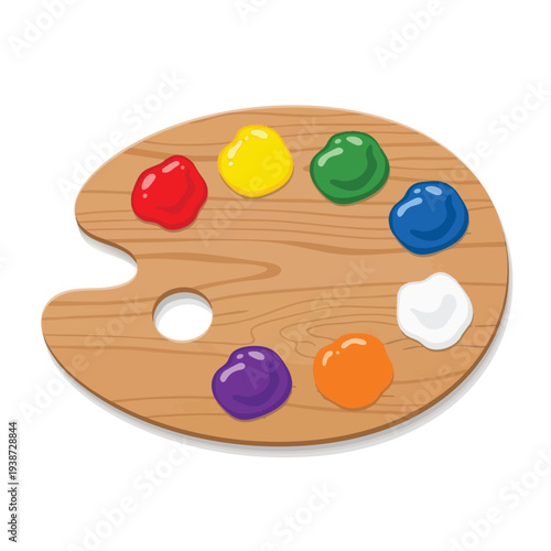 Colorful Paints on Wooden Artist Palette for Creative Artwork