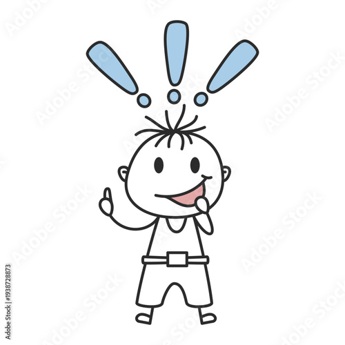 Stick Figure Boy with Exclamation Marks Eureka Doodle Vector Illustration