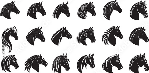 Elegant Horse Head Silhouettes: A sophisticated collection of horse head silhouettes, exuding grace and strength. Perfect for design projects.