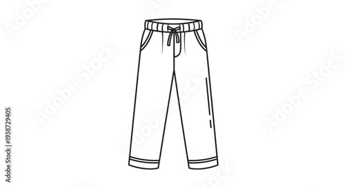 Simple Line Drawing of Comfortable Pajama Pants with Drawstring Waist