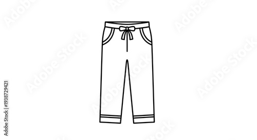 Simple Line Drawing of Pajama Pants with Drawstring and Cuffs