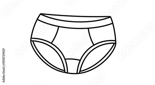 Simple Line Drawing of White Briefs Underwear, Isolated on White Background