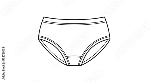 Simple Line Drawing of White Cotton Briefs Underwear, Fashion Sketch
