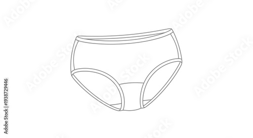 Simple Line Drawing of White Cotton Underwear, Briefs Style, Isolated on White Background