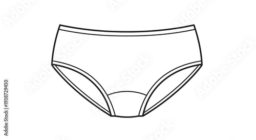 Simple Line Drawing of Women's Underwear Briefs, Isolated on White Background
